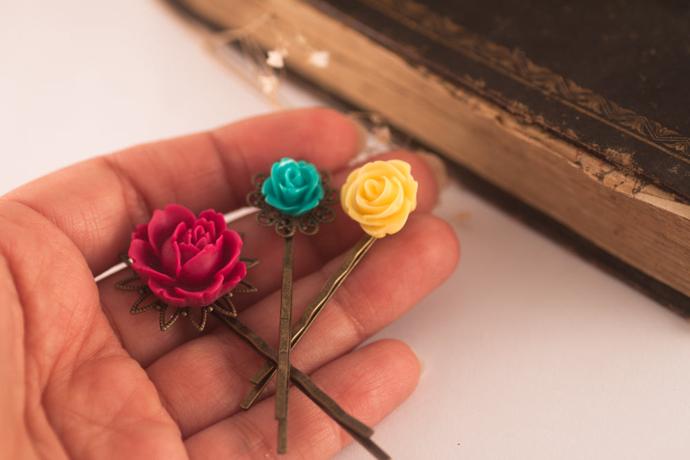 Juego de tres horquillas rosas