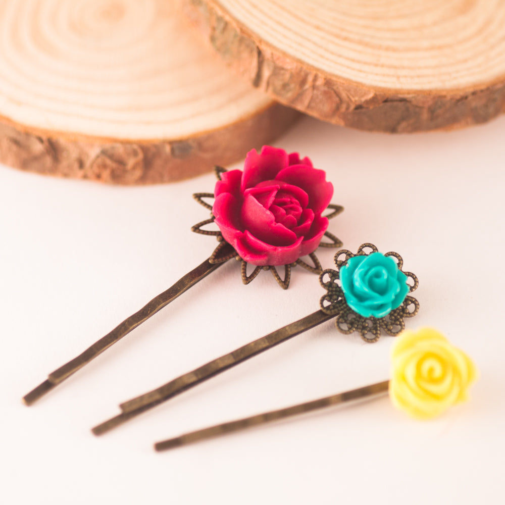 Juego de tres horquillas rosas