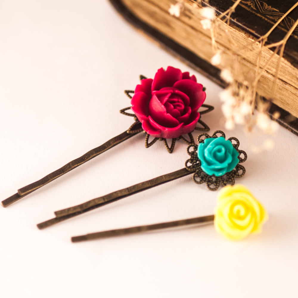 Juego de tres horquillas rosas
